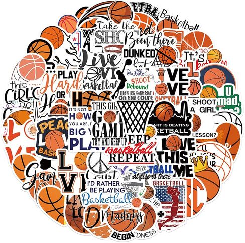 50Pcs Basketball Stickers, Basketball Scrapbook Stickers for Kids Teens Boys Girls, Waterproof Vinyl Stickers for Water Bottle Laptop Scrapbooking Skateboard Guitar (Basketball) in Saudi Arabia