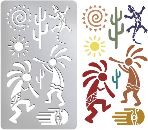 UNICRAFTALE Kokopelli Fertility Deity Metal Stencil Sun Gecko Stainless Steel Reusable Template Cutting Dies Drawing Stencils Tool Templates for Wood Carving DIY Scrapbooking Photo Album Decorative in Saudi Arabia