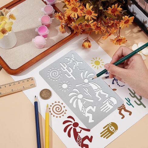 UNICRAFTALE Kokopelli Fertility Deity Metal Stencil Sun Gecko Stainless Steel Reusable Template Cutting Dies Drawing Stencils Tool Templates for Wood Carving DIY Scrapbooking Photo Album Decorative in Saudi Arabia