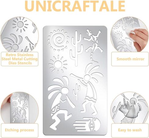 UNICRAFTALE Kokopelli Fertility Deity Metal Stencil Sun Gecko Stainless Steel Reusable Template Cutting Dies Drawing Stencils Tool Templates for Wood Carving DIY Scrapbooking Photo Album Decorative in Saudi Arabia