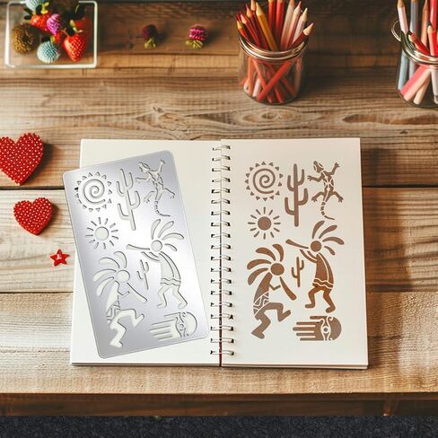 UNICRAFTALE Kokopelli Fertility Deity Metal Stencil Sun Gecko Stainless Steel Reusable Template Cutting Dies Drawing Stencils Tool Templates for Wood Carving DIY Scrapbooking Photo Album Decorative in Saudi Arabia