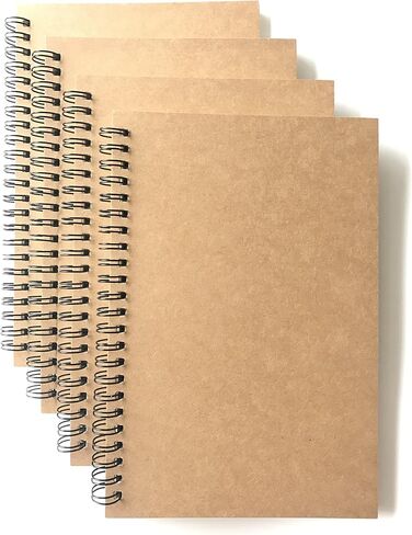 A5 Wirebound Notebooks Bulk Journals Spiral Steno Pads Blank/Lined Kraft Brown Cardboard Cover Thick Cream Writing Pad Sketchbook Scrapbook Album (Lined White-Pack of 8) in Saudi Arabia