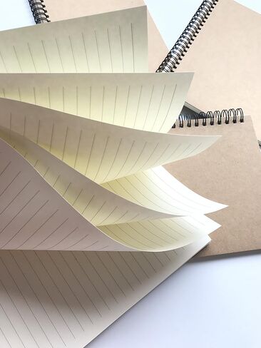 A5 Wirebound Notebooks Bulk Journals Spiral Steno Pads Blank/Lined Kraft Brown Cardboard Cover Thick Cream Writing Pad Sketchbook Scrapbook Album (Lined White-Pack of 8) in Saudi Arabia