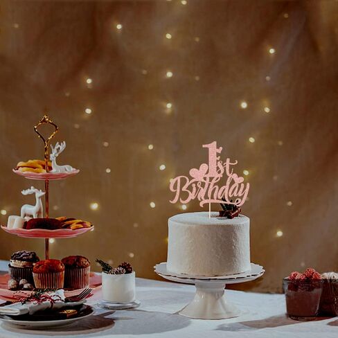 الكعكة الأولى عيد ميلاد - زخرفة عيد ميلاد سعيد 1st ، حفل الذكرى/الصبي أو الفتاة لوازم الحفلات سنة واحدة (روز الذهب بريق) in Kuwait