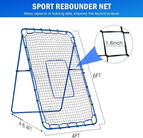 7x4FT Volleyball Rebounder Net, Baseball Lacrosse Rebounder Pitchback Net with 2 x 6-Angle Quick Adjustments, Target Ribbon for Precision, Easy Quick Setup,Ideal for Softball,Soccer and Sport Training in Kuwait