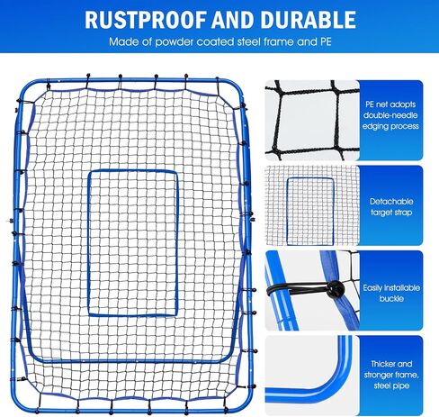 7x4FT Volleyball Rebounder Net, Baseball Lacrosse Rebounder Pitchback Net with 2 x 6-Angle Quick Adjustments, Target Ribbon for Precision, Easy Quick Setup,Ideal for Softball,Soccer and Sport Training in Kuwait
