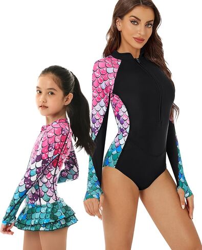 YOLIPULI Women and Girls Matching Swimsuit: Long Sleeve One Piece Rash Guard Bathing Suit UPF 50+ (Please Order Separately) in Saudi Arabia