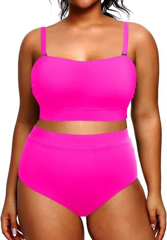 Tempt Me Women Plus Size High Waisted Bikini Bandeau Two Piece Swimsuit in Kuwait