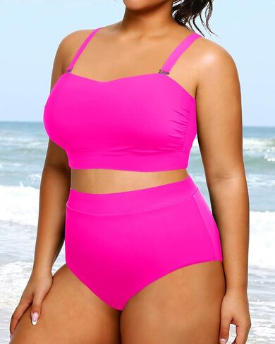 Tempt Me Women Plus Size High Waisted Bikini Bandeau Two Piece Swimsuit in Kuwait