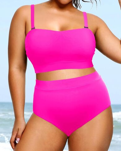 Tempt Me Women Plus Size High Waisted Bikini Bandeau Two Piece Swimsuit in Kuwait