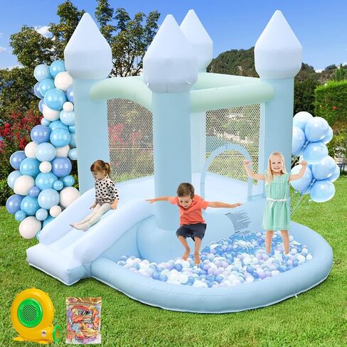 Fooing White Bounce House ، منزل ترتد قابلاً للنفخ مع منفاخ الهواء ، قفز قلعة Bounce House مع حفرة الكرة للحفلة ، الزفاف ، الفناء الخلفي من السهل إنشاء ، آمنة للعائلة in Kuwait