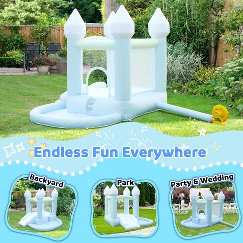 Fooing White Bounce House ، منزل ترتد قابلاً للنفخ مع منفاخ الهواء ، قفز قلعة Bounce House مع حفرة الكرة للحفلة ، الزفاف ، الفناء الخلفي من السهل إنشاء ، آمنة للعائلة in Kuwait