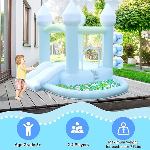 Fooing White Bounce House ، منزل ترتد قابلاً للنفخ مع منفاخ الهواء ، قفز قلعة Bounce House مع حفرة الكرة للحفلة ، الزفاف ، الفناء الخلفي من السهل إنشاء ، آمنة للعائلة in Kuwait