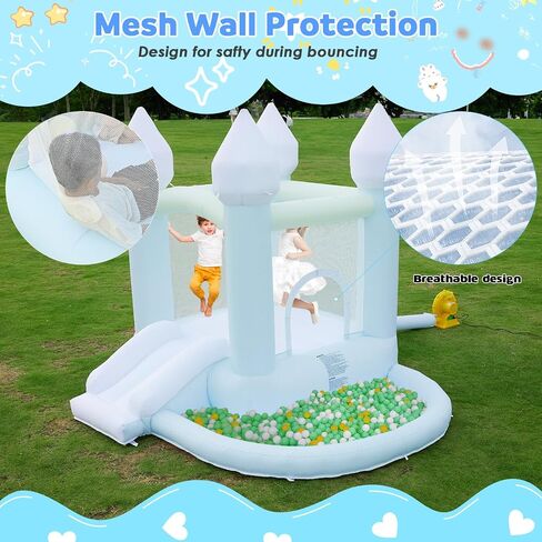 Fooing White Bounce House ، منزل ترتد قابلاً للنفخ مع منفاخ الهواء ، قفز قلعة Bounce House مع حفرة الكرة للحفلة ، الزفاف ، الفناء الخلفي من السهل إنشاء ، آمنة للعائلة in Kuwait
