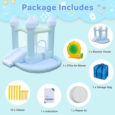 Fooing White Bounce House ، منزل ترتد قابلاً للنفخ مع منفاخ الهواء ، قفز قلعة Bounce House مع حفرة الكرة للحفلة ، الزفاف ، الفناء الخلفي من السهل إنشاء ، آمنة للعائلة in Kuwait