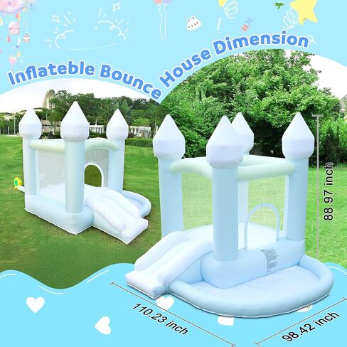 Fooing White Bounce House ، منزل ترتد قابلاً للنفخ مع منفاخ الهواء ، قفز قلعة Bounce House مع حفرة الكرة للحفلة ، الزفاف ، الفناء الخلفي من السهل إنشاء ، آمنة للعائلة in Kuwait