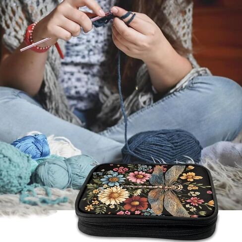 Noprintge Dragonfly and Flowers Empty Crochet Hook Case, Crochet Hook Storage Organizer, Lightweight Crochet Hook Holder for Knitting & Crochet Supplies Crochet Needles Crochet Accessories in Saudi Arabia