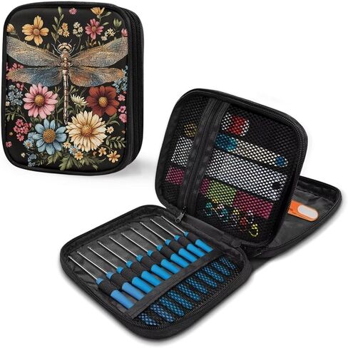 Noprintge Dragonfly and Flowers Empty Crochet Hook Case, Crochet Hook Storage Organizer, Lightweight Crochet Hook Holder for Knitting & Crochet Supplies Crochet Needles Crochet Accessories in Saudi Arabia