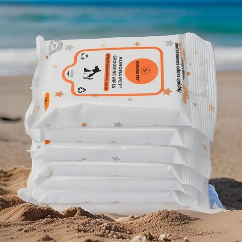 Aurora Pet Wipes – 100% Natural, Plant-Based Hypoallergenic Grooming Wipes for Dogs & Cats (Travel Pack, 60 Count) in Kuwait
