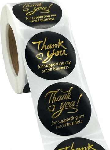 N’icePackaging – 500 Qty – 1.5 inch Thank You for Supporting My Small Business Stickers – Self-Adhesive – for Decoration/Sales/Branding/Envelopes (Black w/Silver Text) in Kuwait