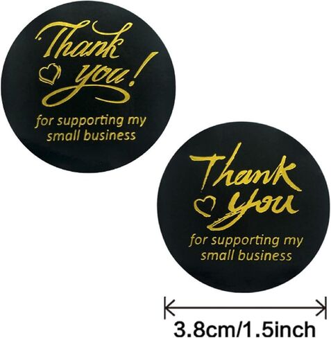 N’icePackaging – 500 Qty – 1.5 inch Thank You for Supporting My Small Business Stickers – Self-Adhesive – for Decoration/Sales/Branding/Envelopes (Black w/Silver Text) in Kuwait