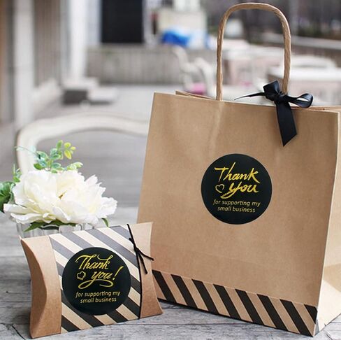 N’icePackaging – 500 Qty – 1.5 inch Thank You for Supporting My Small Business Stickers – Self-Adhesive – for Decoration/Sales/Branding/Envelopes (Black w/Silver Text) in Kuwait