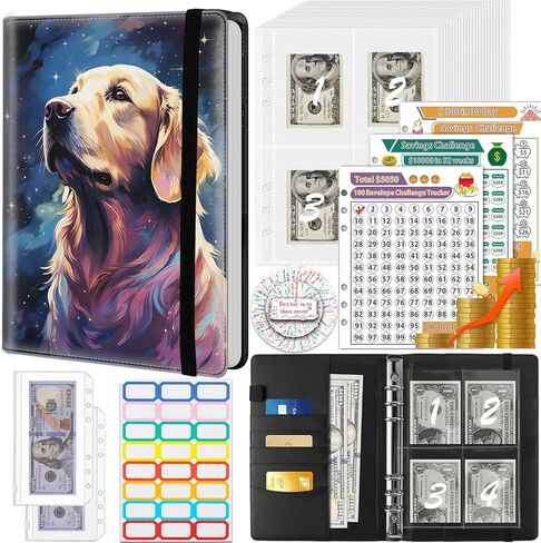 Money Saving Binder, 100 Envelopes Money Saving Challenge, Cash Envelopes Budget Binder & 3 Budgeting Planner Trackers, PU Leathers A5 Money Saving Planner Book，Golden Retriever Dog in Saudi Arabia
