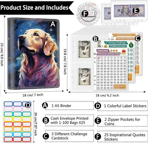 Money Saving Binder, 100 Envelopes Money Saving Challenge, Cash Envelopes Budget Binder & 3 Budgeting Planner Trackers, PU Leathers A5 Money Saving Planner Book，Golden Retriever Dog in Saudi Arabia
