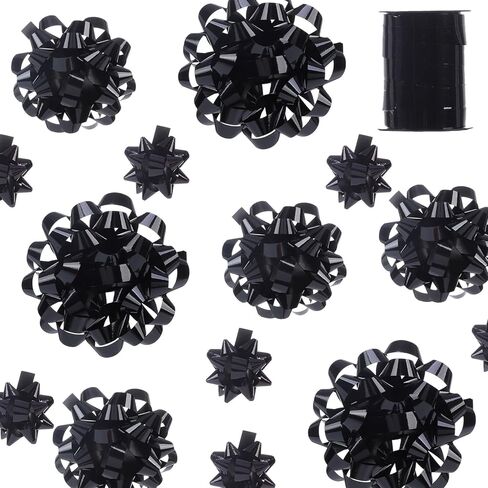 25 Pcs Gift Bows Assortment - 3 Size Gift Bowsand 1 Crimped Curling Ribbons, Perfect for Christmas, Holiday，Birthdays, Weddings, Baby/Bridal Showers, Party (White) in Kuwait