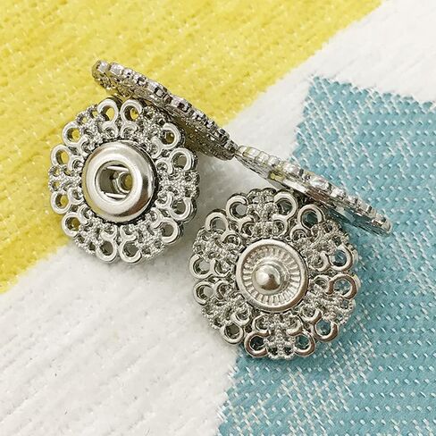 5 Set Hollow Out Flower Shaped Metal Snap Buttons for DIY Sewing Clothes Decor Accessories (Silver, 25mm) in Saudi Arabia