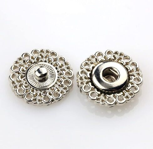 5 Set Hollow Out Flower Shaped Metal Snap Buttons for DIY Sewing Clothes Decor Accessories (Silver, 25mm) in Saudi Arabia