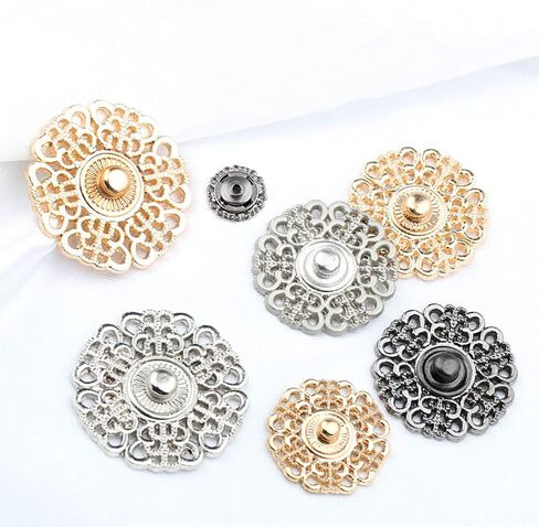 5 Set Hollow Out Flower Shaped Metal Snap Buttons for DIY Sewing Clothes Decor Accessories (Silver, 25mm) in Saudi Arabia