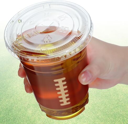 Domensi 50 Sets 16 oz Basketball Plastic Cups with Dome Lids Basketball Clear Iced Coffee Cups Drinking Disposable Bulk with Flat Straw Slot Lids for Sport Party Supplies Favor in Saudi Arabia