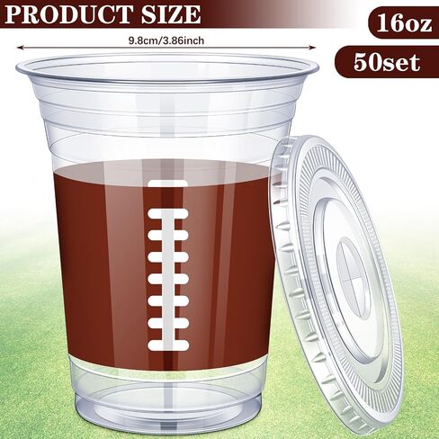 Domensi 50 Sets 16 oz Basketball Plastic Cups with Dome Lids Basketball Clear Iced Coffee Cups Drinking Disposable Bulk with Flat Straw Slot Lids for Sport Party Supplies Favor in Saudi Arabia