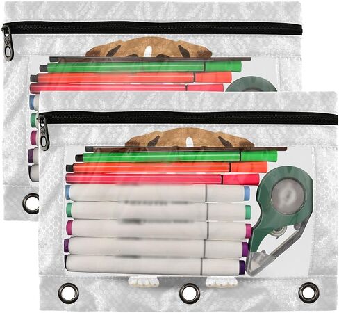 Kcldeci 2 Pack Pencil Pouch for 3 Ring Binder, Tropical Green Palm Leaves Sage Hibiscus Flower Binder Pencil Pouch Pencil Case Pencil Bag Pouch Bulk for Home, Office, School Supplies in Saudi Arabia