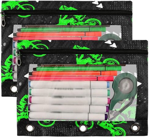 Kcldeci 2 Pack Pencil Pouch for 3 Ring Binder, Tropical Green Palm Leaves Sage Hibiscus Flower Binder Pencil Pouch Pencil Case Pencil Bag Pouch Bulk for Home, Office, School Supplies in Saudi Arabia