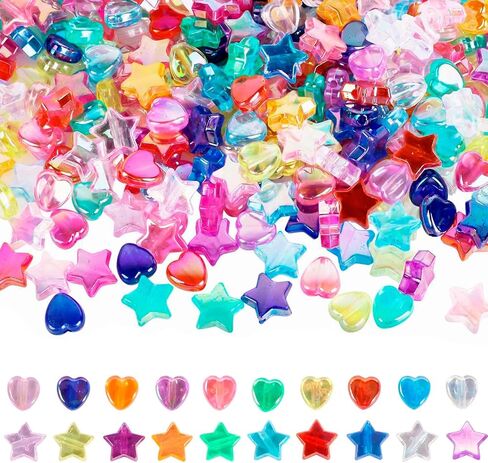800 Pcs Star Beads and Heart Beads for Bracelets, Acrylic Cute Bead for Jewelry Craft Making, AB Finish Colorful Charms Beads for DIY Friendship Bracelet in Kuwait