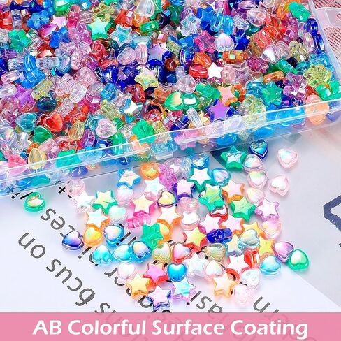 800 Pcs Star Beads and Heart Beads for Bracelets, Acrylic Cute Bead for Jewelry Craft Making, AB Finish Colorful Charms Beads for DIY Friendship Bracelet in Kuwait