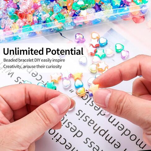 800 Pcs Star Beads and Heart Beads for Bracelets, Acrylic Cute Bead for Jewelry Craft Making, AB Finish Colorful Charms Beads for DIY Friendship Bracelet in Kuwait