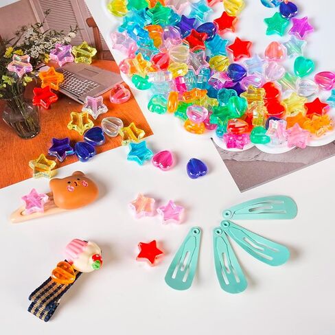 800 Pcs Star Beads and Heart Beads for Bracelets, Acrylic Cute Bead for Jewelry Craft Making, AB Finish Colorful Charms Beads for DIY Friendship Bracelet in Kuwait