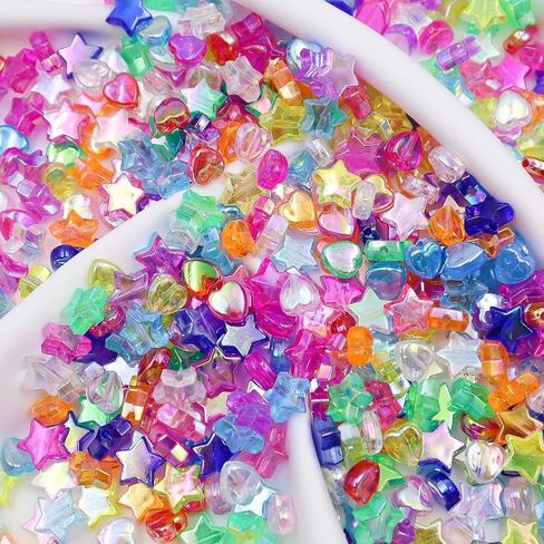 800 Pcs Star Beads and Heart Beads for Bracelets, Acrylic Cute Bead for Jewelry Craft Making, AB Finish Colorful Charms Beads for DIY Friendship Bracelet in Kuwait