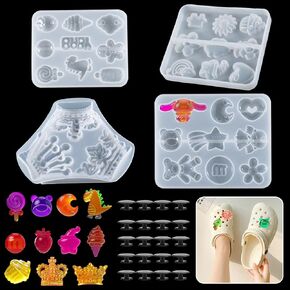 Zayookey 4pcs سحر الأحذية قوالب الراتنجات التي تصب الكبريت السيليكون مع 20 أبازيم قالب زهرة صغيرة الإبوكسي لسكنغال صندل قصاصات ديي ديي كيس مغناطيس ثلاجة الثلاجة