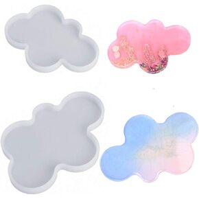 2Pcs Large & Small Cloud Resin Coaster Molds, Cloud Silicone Mold DIY Handmade Epoxy Resin Decoration Jewelry Making Cloud Shape S/L Epoxy Resin Molds for Making Jewelry Tray