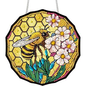 Bimkole Cat Diamond Art Kit للبالغين ، DIY 5D فن الماس زهرة نافذة قلادة ، أكريليك كريستال الفن المعلق الزخرفة المنزل جدار حديقة الباب الأمامي ديكور في الهواء الطلق 7.8x7.8 بوصة