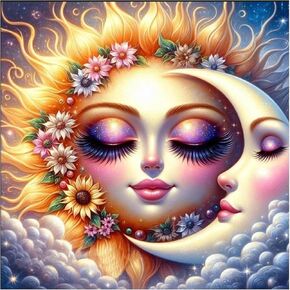 Skyboda Sun Moon Diamond Painting Kits for Adults, DIY Diamond Art Kits Flower Full Round Drill Gem Art Diamond Crafts for Home Wall Art Decor 12×12inch