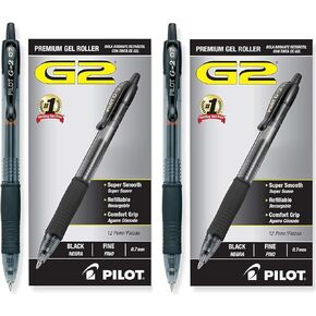Pilot G2 Retractable Premium Gel Ink Roller Ball Pens, Fine Pt, 24 Pack, Black