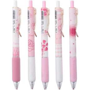 Retractable Pens, 6 Pcs, 0.5mm Black Ink, Silent Click, Extra Fine, Aesthetic Pens for Office (Pink Rose)