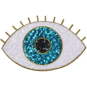 LOCOMO Large All Seeing Eye Sequin Iron On Patch Sew On Patch Sparkling Big Eyeball Turquoise DIY Applique Motif for Kid Adult Clothing Jacket Backpack Decoration