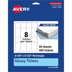 تذاكر مستطيل Avery القابلة للطباعة ، 2-1/8 "× 5-1/2" ، بطاقة بيضاء لامعة ، ليزر/نفث ، 200 إجمالي