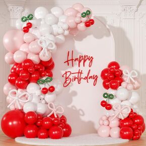 Crossfingers Pink and Red Cherry Garland Garland Arch Kit ، 150pcs Coquette Bow Blin